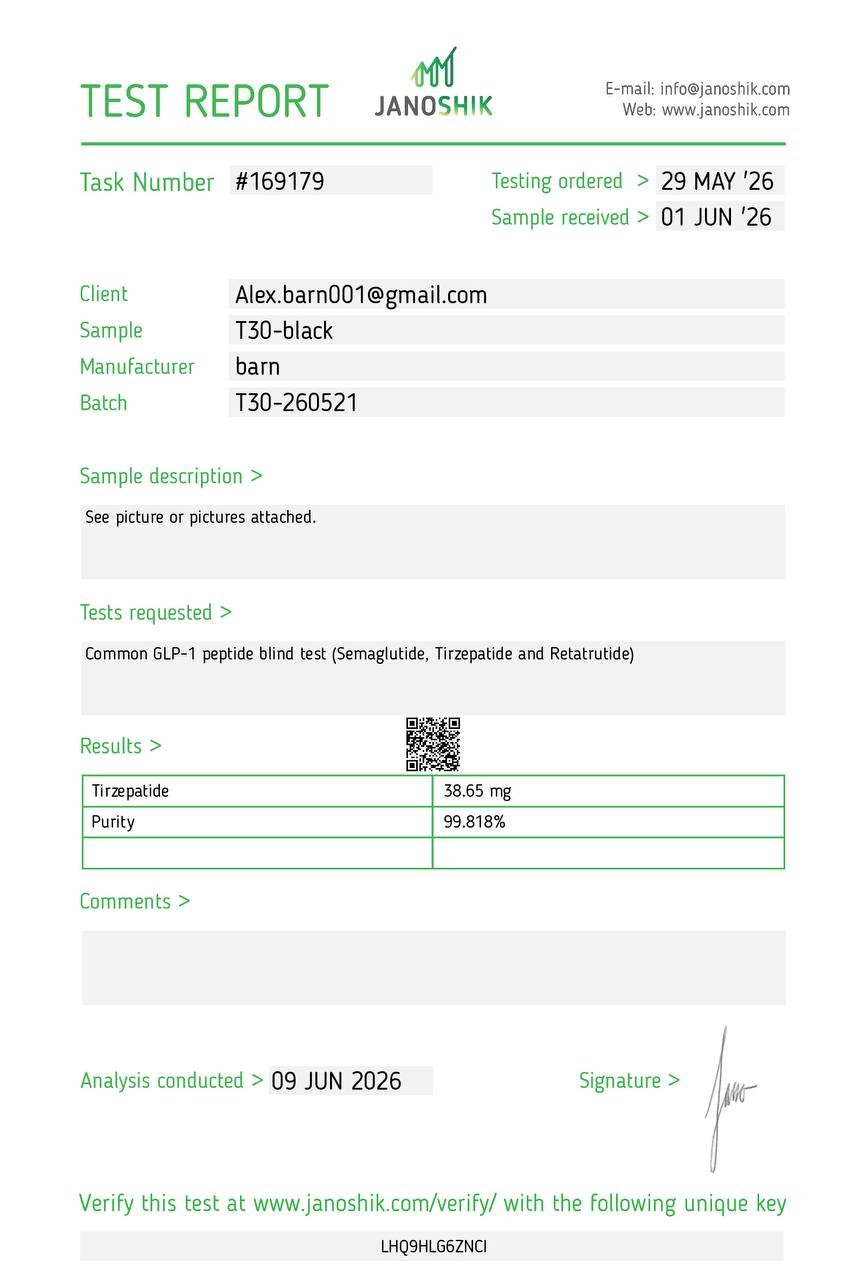 GLP-2 TRZ 30mg Tirzepatide Certificate of Analysis — HPLC purity 99.82%
